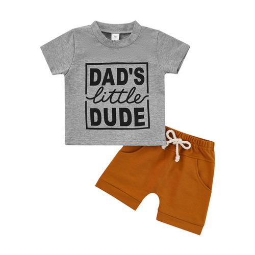 Children's Summer Boys Letter Short-Sleeve T-Shirts and Solid Color Shorts Set of Two