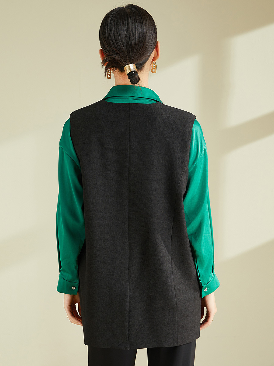 Áo vest gile nữ kiểu Pháp dáng rộng không tay — Màu đen (không bao gồm cổ áo)