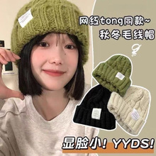 纯色日系学生帽子女秋冬天高颜值粗针织毛线帽百搭宽松大头围冷帽