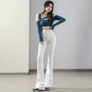 纯御风辣妹弹力微辣牛仔裤女秋季新款修身显瘦小个子马蹄喇叭裤子