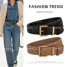 新款雪花绒牛皮腰带女士配连衣裙牛仔裤带高级感复古小众女生皮带