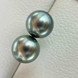 9-10mm海水珍珠耳钉正圆强光几乎无瑕 高级铂金灰色系18K金针耳饰