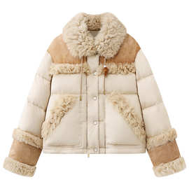 现货2025年冬新款复古拼接面包翻领羽绒服UY25442Y119176