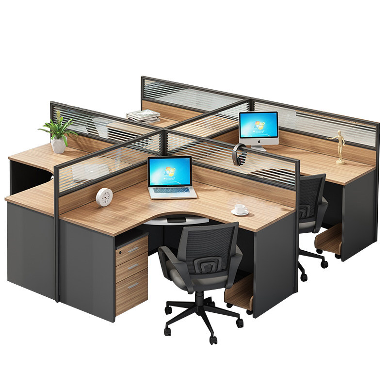 Simple moderno personal Escritorio de oficina y silla combinación de trabajo tarjeta asiento de cuatro asientos de doble asiento escritorio de la computadora