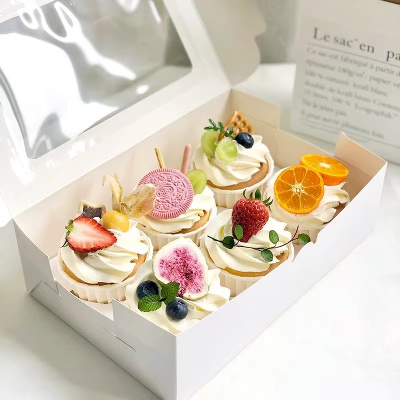 纸杯蛋糕包装盒2/4/6/12粒杯子蛋糕打包盒小甜品盒子马芬杯批发盒