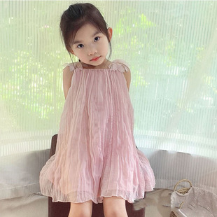 2025夏季女童甜美粉色超仙连衣裙儿童夏装薄款可爱中 …