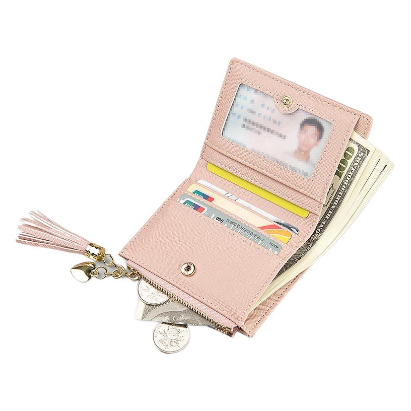 Transfronterizo nueva cartera de las mujeres cortas de estilo coreano de moda vertical Cruz patrón borla cremallera monedero en stock al por mayor