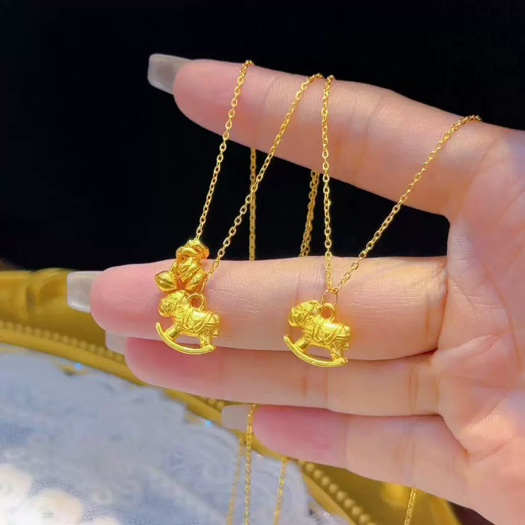 新中式小木马铃铛3D硬金项链女设计感小众高级感精致百搭锁骨链