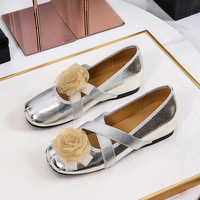 836-10 Camellia Flower Retro Round Head Mary Jane Women's Shoes Flat Bottom Cross Elastic Band Soft Bottom Increased Height Single Shoe