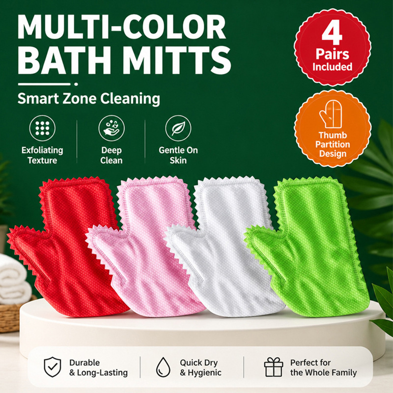 Cross-border in-stock item: Four-color exfoliating bath gloves, a cleansing and care product for bathing