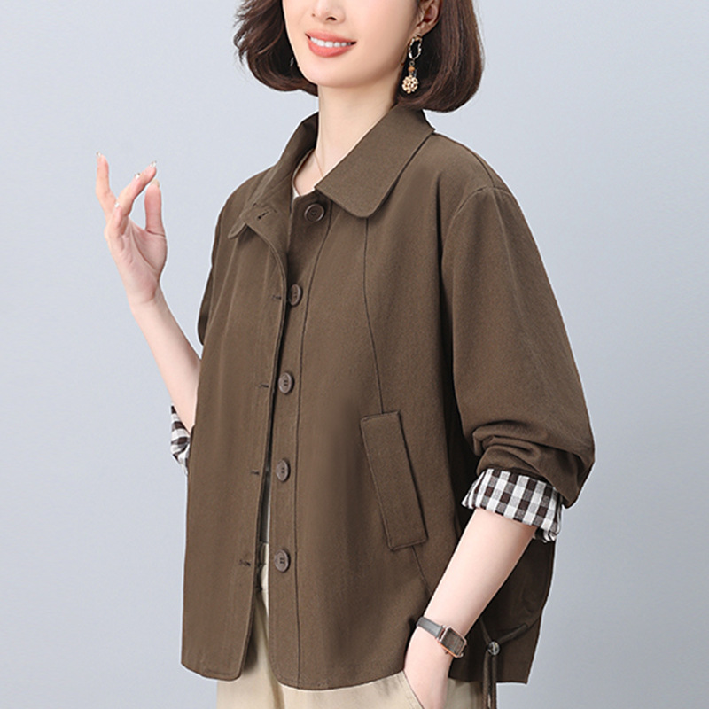 Middle-aged mother pure cotton windbreaker coat women's short 2025 spring and autumn new short loose plus size jacket top