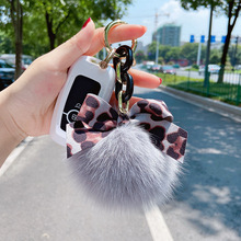 韩国时尚豹纹领结狐狸毛钥匙扣个性链条汽车钥匙圈链女士包包挂件