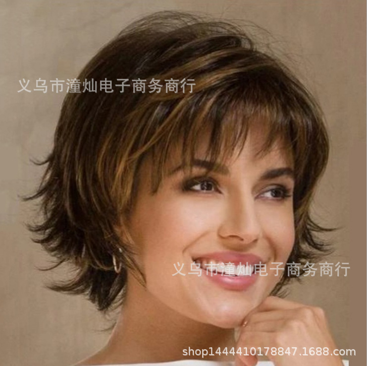 Independent website main push European and American wig slanting bangs fluffy anti-warped short curly hair factory direct wholesale