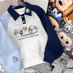 2025秋款韩系POIO领卫衣儿童通用休闲插肩袖卫衣