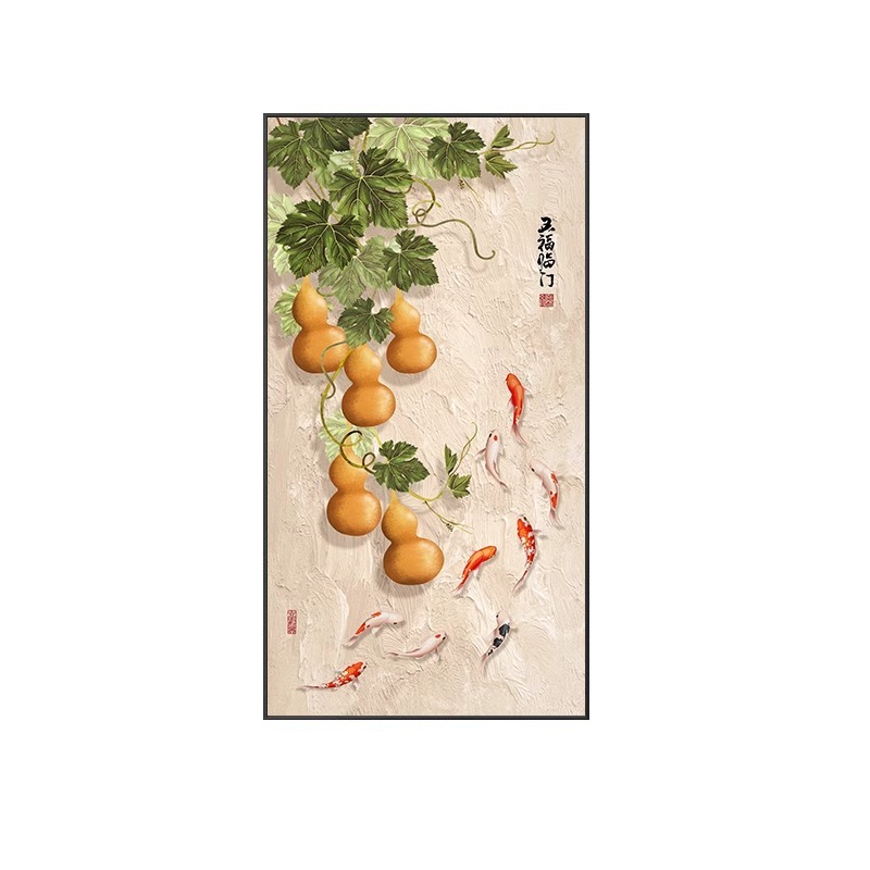 五福玄関装飾絵画新しい中国風の玄関正面壁掛け絵画廊下通路壁画垂直ひょうたん絵画|undefined