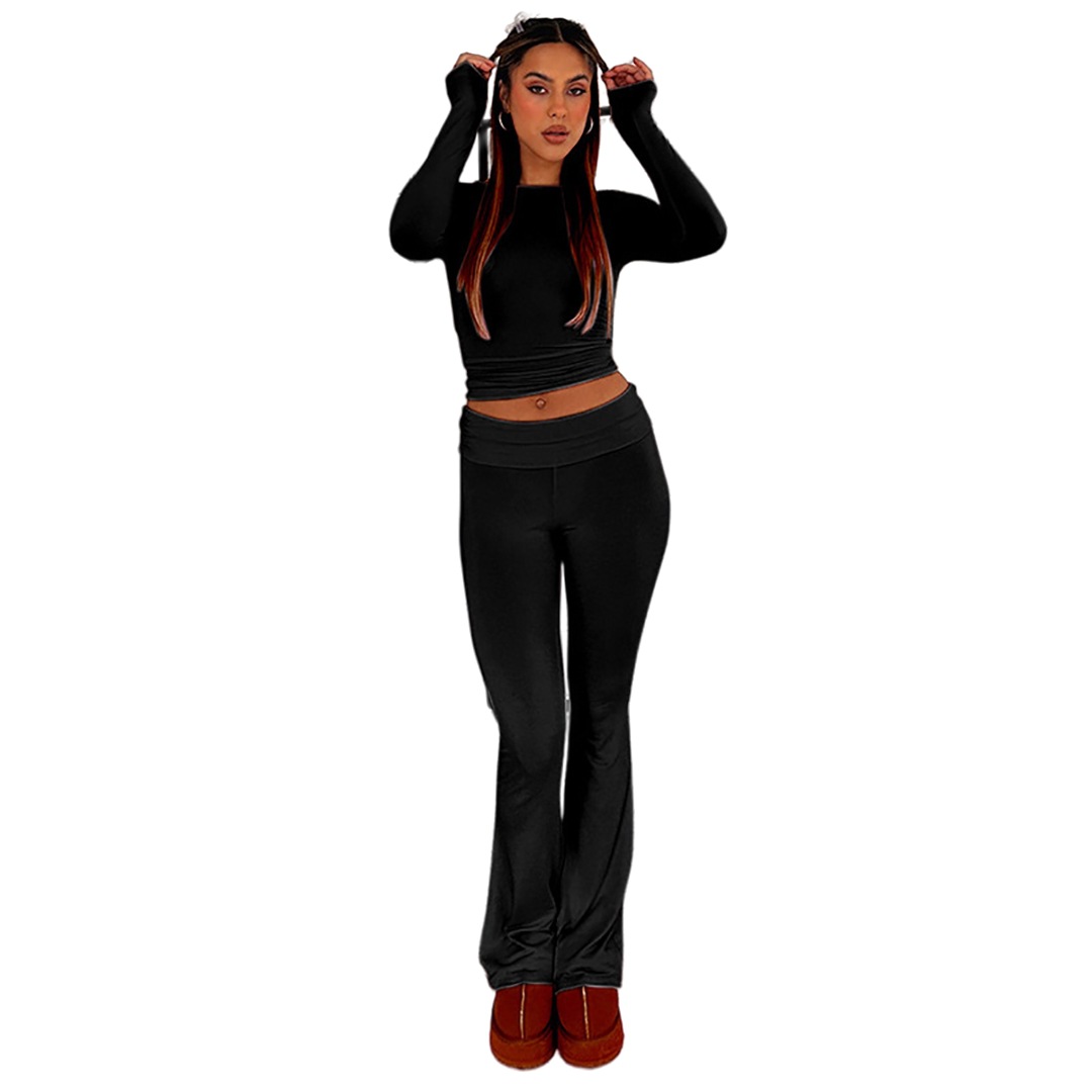 European And American Cross-Border Foreign Trade Women's Clothing 2023 Autumn/Winter New Solid Color Long-Sleeve_ecoleips.com