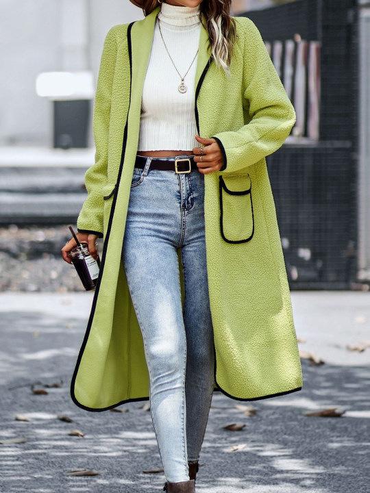 Abrigo Largo de Lana de Cordero para Mujer de Poliéster con Bolsillos para Invierno image 10
