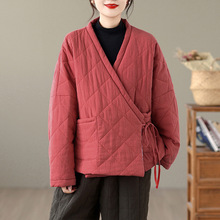 棉麻夹棉外套女冬季新款原创禅意女装国风斜襟系绳棉服女外穿棉袄