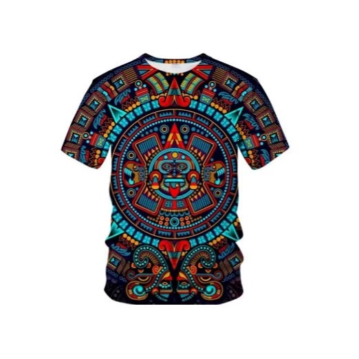 Retro Mexican Aztec Totem T-Shirt for Men, Summer 3D Printed Short Sleeve T-Shirt, Mayan Fashion Short Sleeve