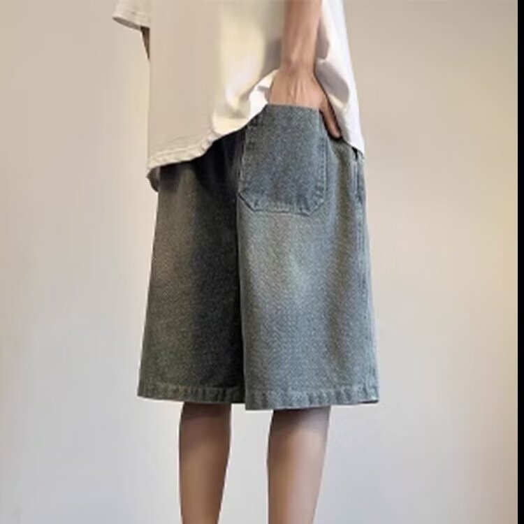 Pantalones cortos de mezclilla con patrón de cielo estrellado Casual 2024 Verano Nuevo estilo Marca de moda Pantalones de calle Pantalones vaqueros de cinco puntos sueltos rectos