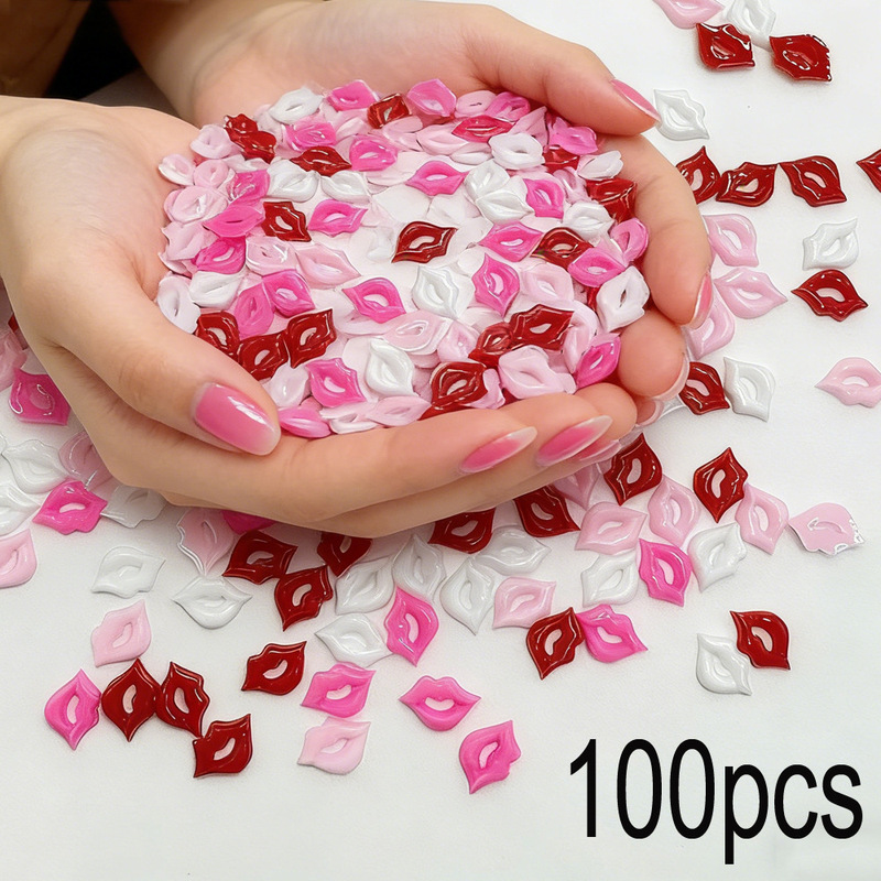 100 Mixed-Color Valentine's Day Lip Print Nail Art Decorations DIY Chinese Valentine's Day 3D Resin Nail Accessories Materials Wholesale