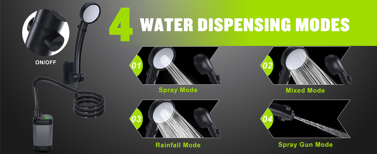 Tragbare Campingdusche mit 15-stufigem Filter, wiederaufladbarer 6000-mAh-Duschpumpe, 3+1-Strahl-Außendusche_voghion.com