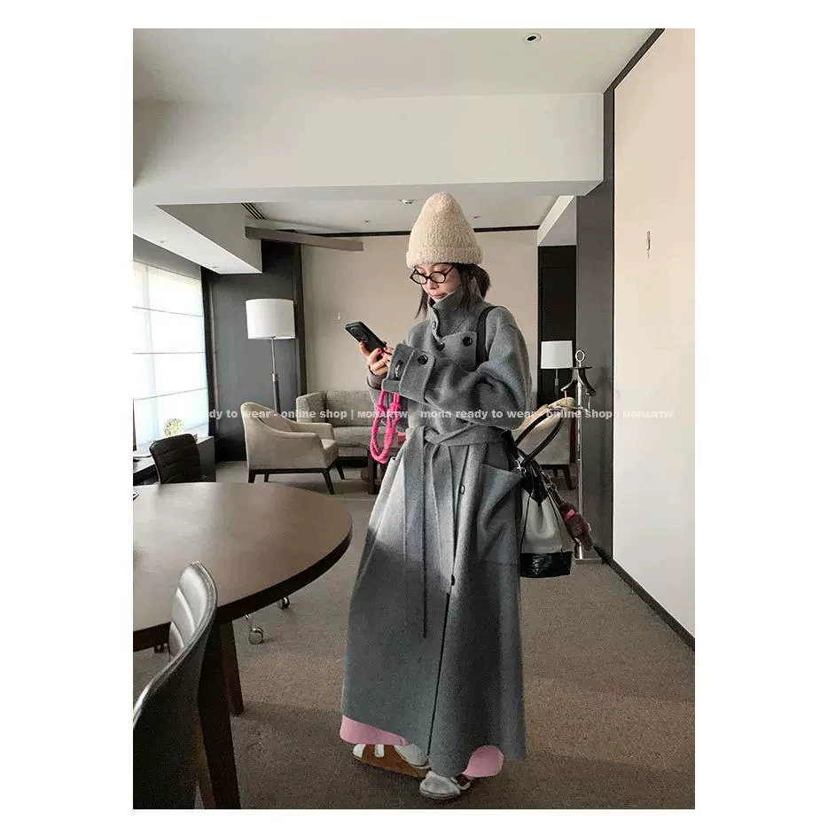 2024 осень и зима премиум-чувство дикая длинная свободная темпераментная популярная корейская двухсторонняя шерстяная куртка для женщин