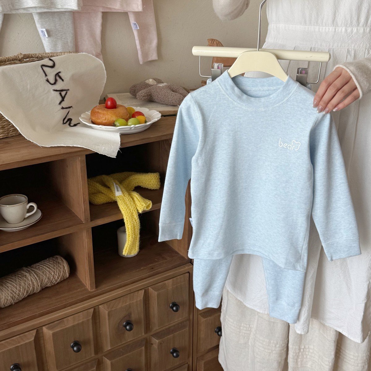 Pajamas infantiles, ropa interior de algodón, chaqueta de otoño, pantalones de otoño, chaqueta de terciopelo, ropa para el hogar sin hueso.