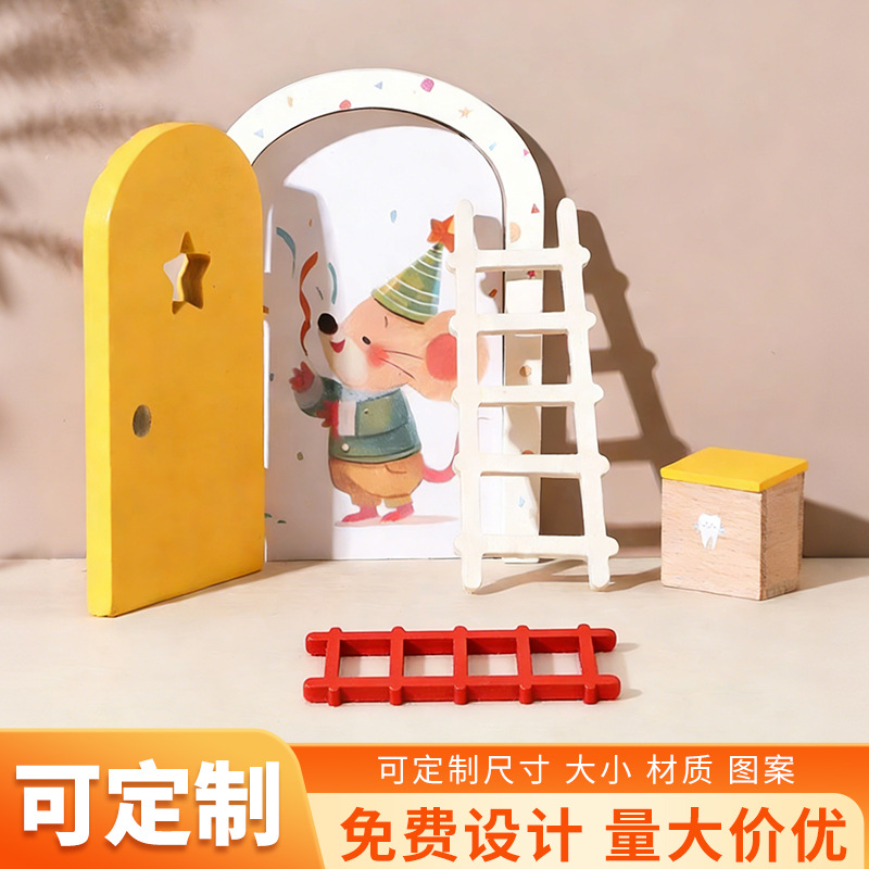 Amazon's Hot-Selling Nordic-Style Cute Wooden Children's Playmate Toys Elf Door Children's Visual Development Set