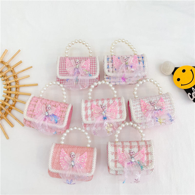 2024 New Children's Bags for Girls Pearl Hand-held Cartoon Single Shoulder Bag Little Black Dress Princess Cute Crossbody Bag Wholesale