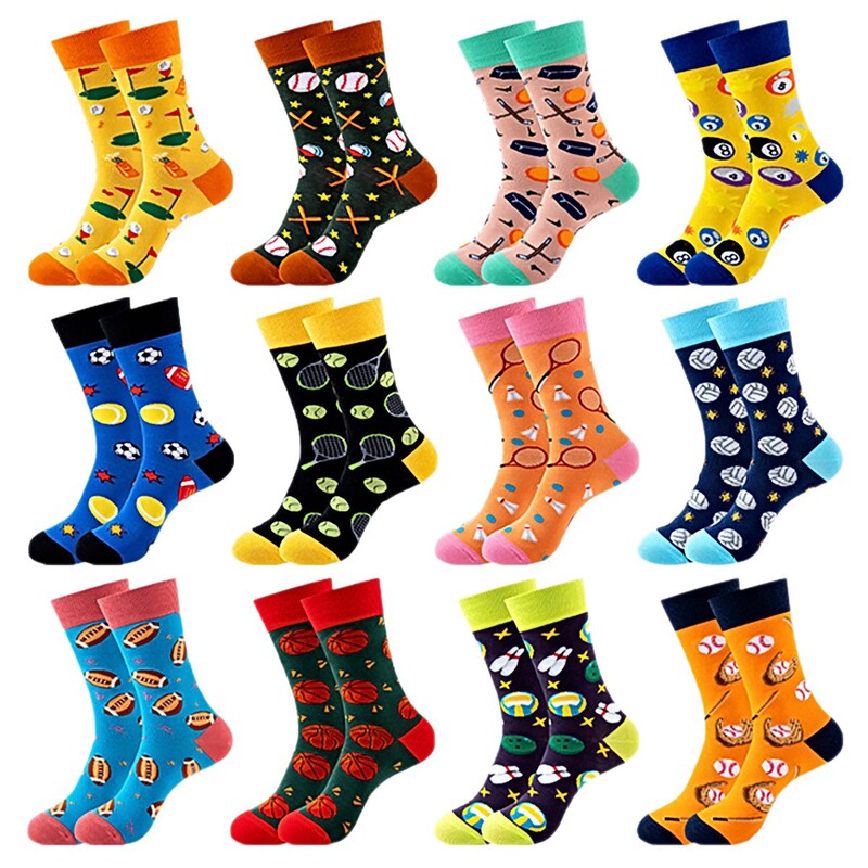 Amazon Cross-Border Personalized Trendy Socks Creative Sports Football Basketball Rugby Cartoon Mid-Tube Cotton Socks for Men and Women
