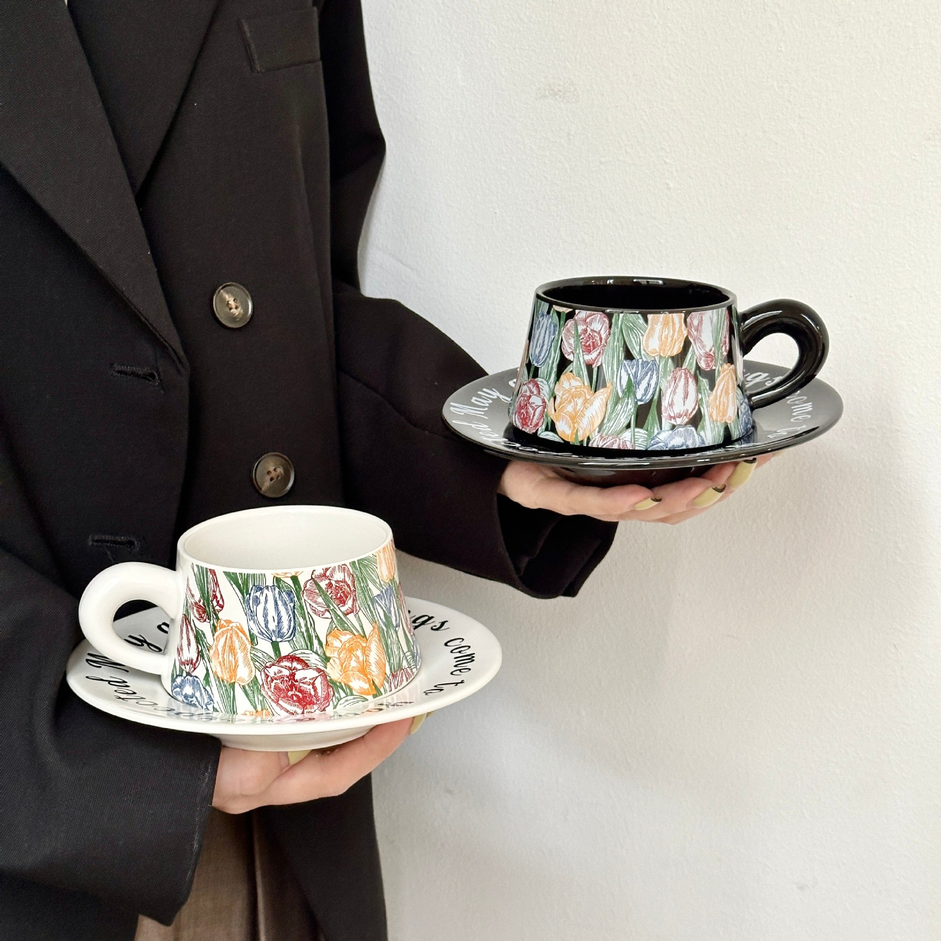 Tazas de café de estilo medieval, tazas de cerámica de alta calidad, tazas de té de la tarde, regalo para chicas