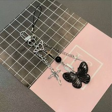 【黑色玫瑰蝶】手机链卡册挂件挂链手帐本咕卡甜亚风y2千禧风串珠