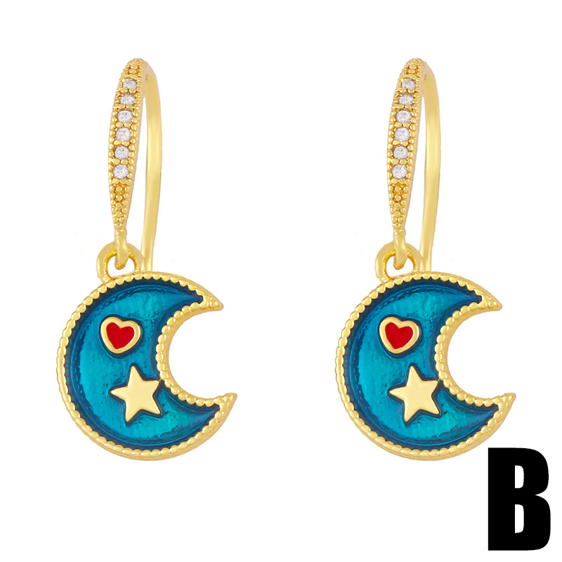 Boucles D&#39;oreilles En Cuivre Univers Planète Lune Étoile En Gros Nihaojewelry display picture 4