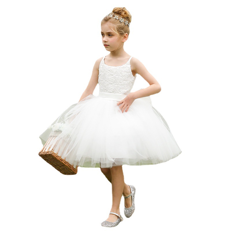 Nuevo europeo y americano transfronterizo vestido de novia para niños niñas encaje piano rendimiento cumpleaños anfitrión puffy princesa vestido midi