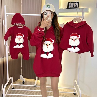 6266 Santa Claus Winter thickened fleece-lined a family of three babies Hundred Days mother and child mother and daughter hooded sweater parent-child wear