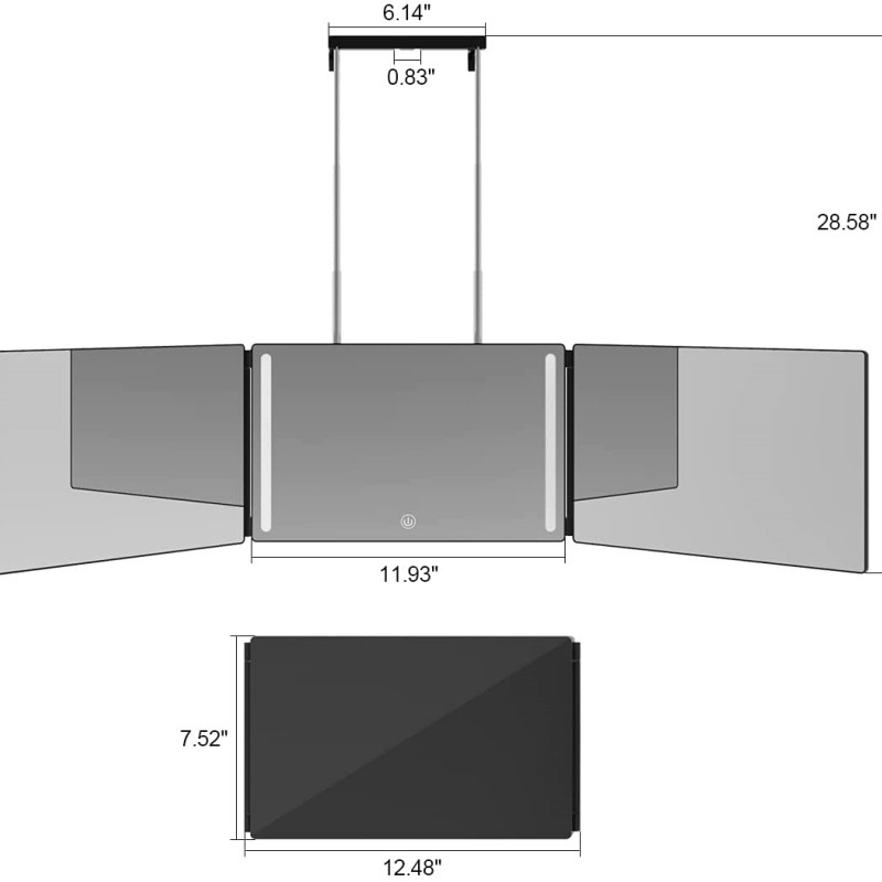 Folding Three-Sided Mirror