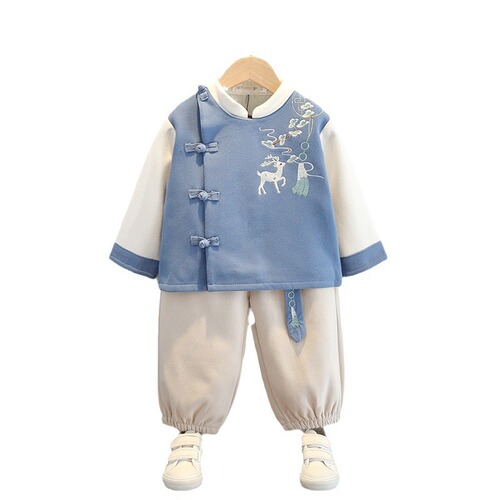 Set of Hanfu Ancient Style Autumn/Winter Outfit for Boys, Tang-style Children's Chinese-style Baby Modified Ancient Costume for Kindergarten Performance