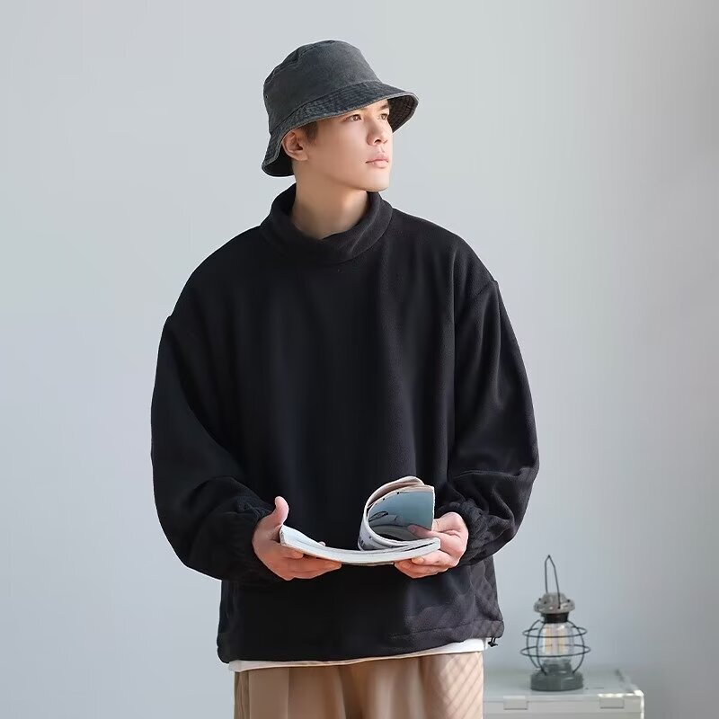 Japanese-Style Heavyweight Fleece Thickened Half-High Collar Sweatshirt for Men, Autumn and Winter New Casual Loose Base Sweater Trendy Japanese-Style Heavyweight Fleece Thickened Half-High Collar Sweatshirt for Men, Autumn and Winter New Casual Loose Base Sweater Trendy