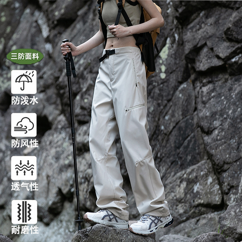Overalls for Women, Spring & Fall Outdoor Windproof and Water-Repellent, Small Sports Hiking Couple Mountaineering Soft Shell Assault Pants