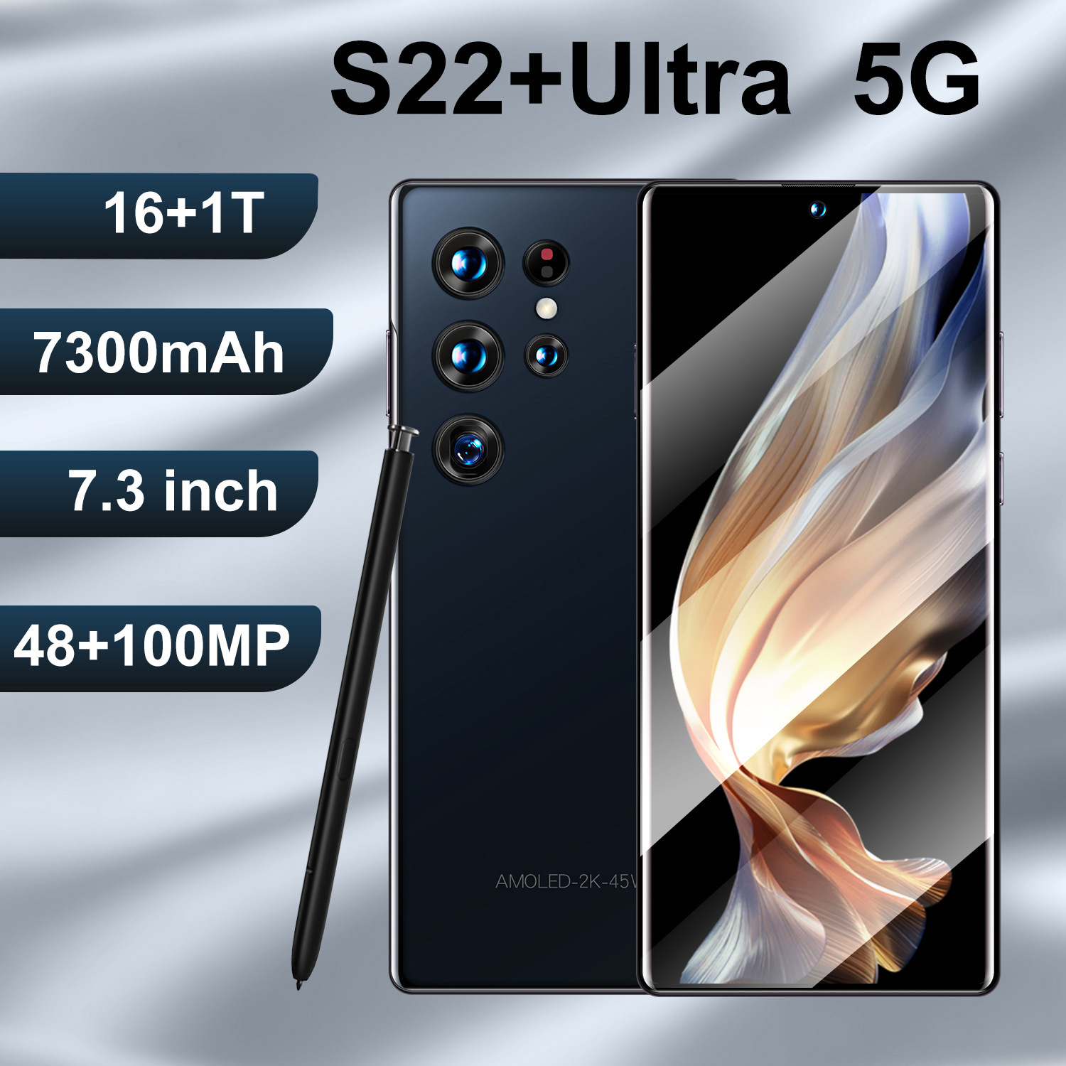 Cross-Border Mobile Phone S22+Ultra16+1T True 4g Perforated 7.3-Inch Large Screen 8 Million Pixels Smart Wholesale Full-Screen