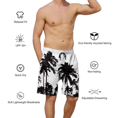 Belovecol Men's Summer Cool Quick Dry Beach Shorts Swim Trunks with Side Pockets Casual Pants Hawaiian Style