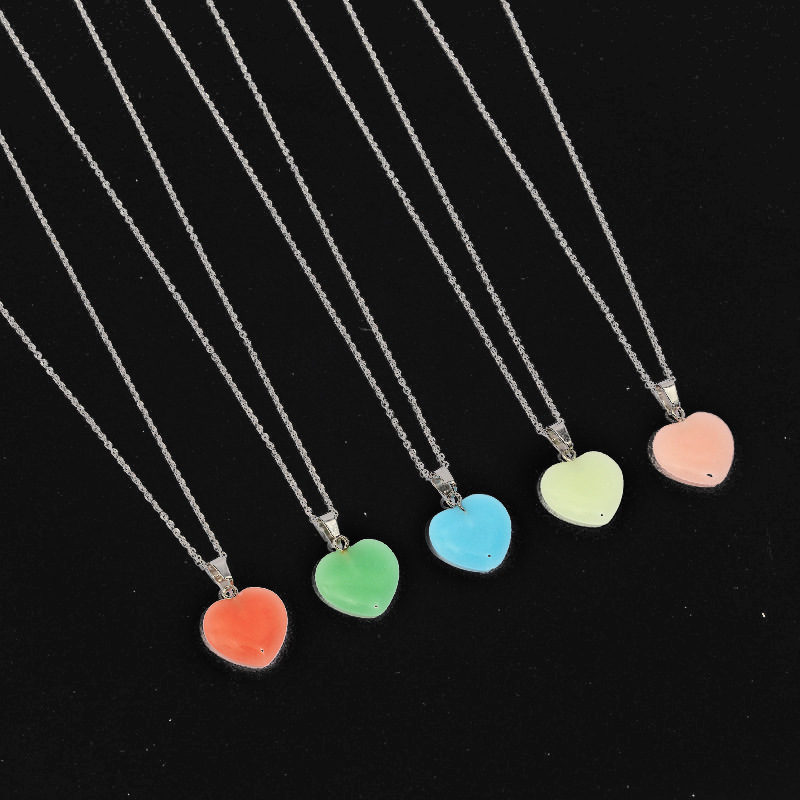 Fashion Heart Shape Stainless Steel natural stone Luminous Pendant Necklace 1 Piece