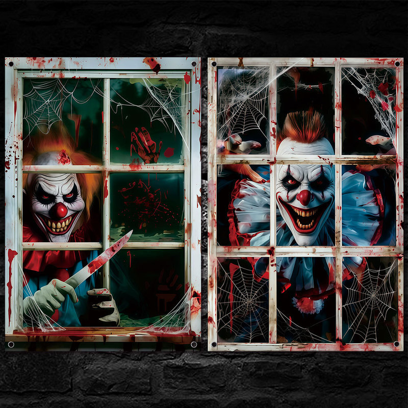 Cross-Border Best-Selling Halloween Horror Clown Fake Window Flag Cloth Window Silhouette Horror Curtain Decoration Set Banner Cross-Border Best-Selling Halloween Horror Clown Fake Window Flag Cloth Window Silhouette Horror Curtain Decoration Set Banner