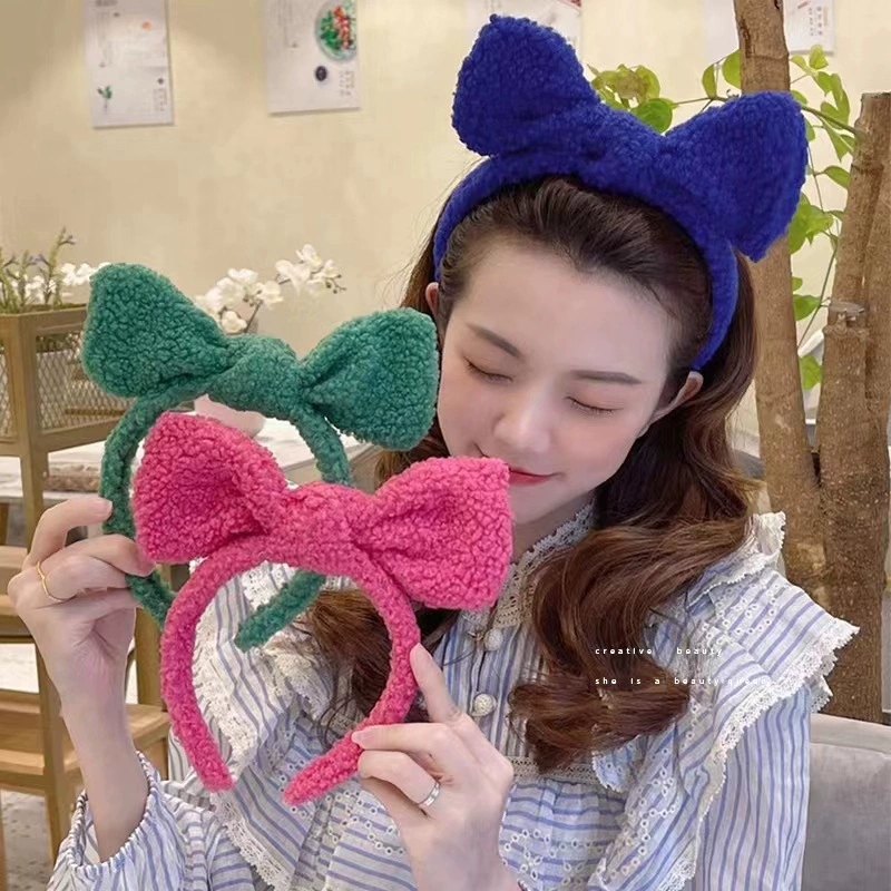 Корейский стиль интернет-знаменитости Ретро красочная повязка на голову из овечьей шерсти с большим бантом заколка для волос осень и зима повязка на голову для мытья лица универсальные аксессуары для волос для женщин