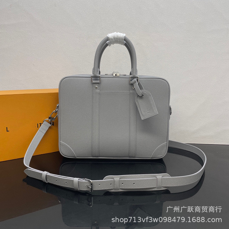 L Donkey Men's Shoulder Crossbody Bag Taïga Roche Grey Cross Leather New Briefcase high quality 30975