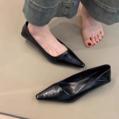 羊の皮の版 ~ 非常に簡単な風の百合の子猫と気質の先の靴の女性の復古の通勤する本革の1足の小さい靴