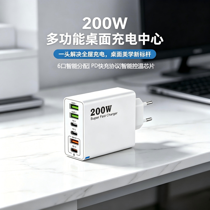 200W mobile phone charger charging head usb multi-port small appliance PD25W charger multi-port super fast charging head 200W mobile phone charger charging head usb multi-port small appliance PD25W charger multi-port super fast charging head
