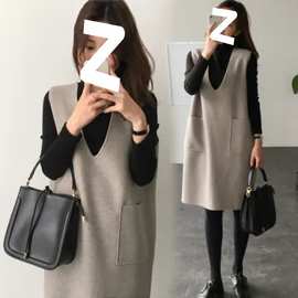毛呢马甲连衣裙秋冬2023新款韩版中长款双面呢背心裙套装裙两件套