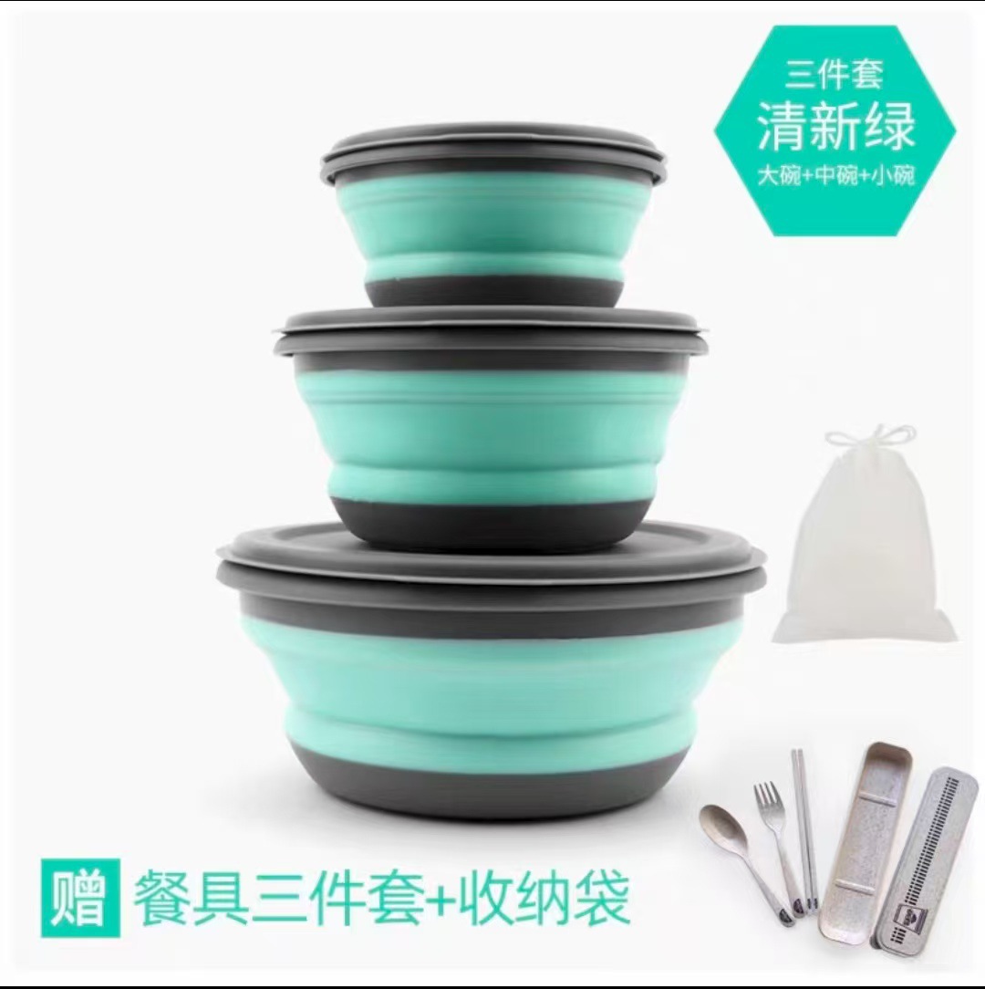 Set de tres piezas verde (viene con vajilla + bolsa de almacenamiento)